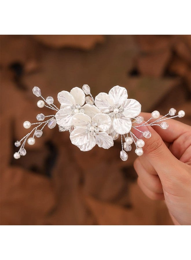 JONKY Flower Wedding Hair Clip Silver Hair Clips Bridal Crystal Hair Barrettes Floral Headpiece Bride Floral Hair Accessories For Women And Girls - Image 1