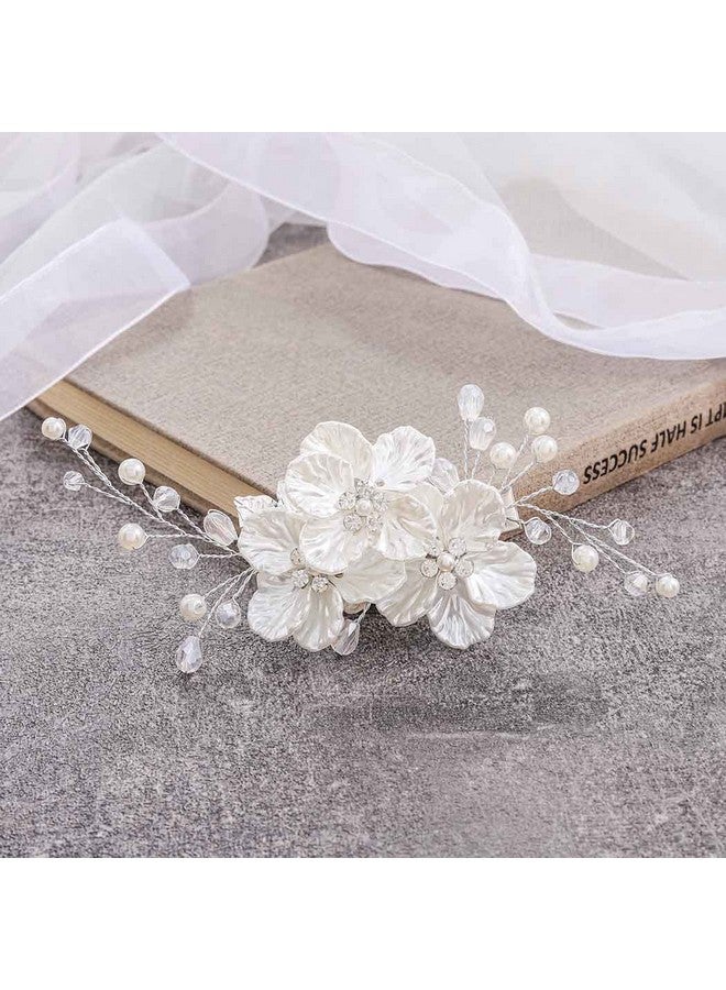 JONKY Flower Wedding Hair Clip Silver Hair Clips Bridal Crystal Hair Barrettes Floral Headpiece Bride Floral Hair Accessories For Women And Girls - Image 4
