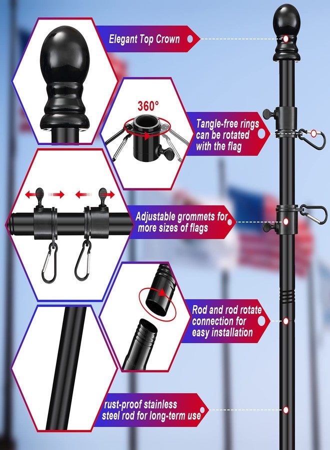 FLY HAWK Black Flag Pole for House - 5FT Tangle Flagpole Kit for American Flag - 3x5/4x6 Flags Heavy Garden flagpole-Professional Metal Flag Pole for House Truck Garden Yard Residential or Commercial - Image 2