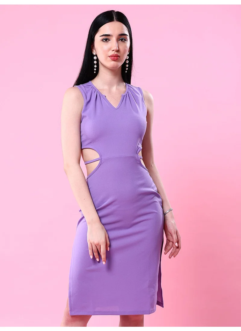 مرفوعة Women Party Bodycon Solid Plain V-Neck Below Calf Dress