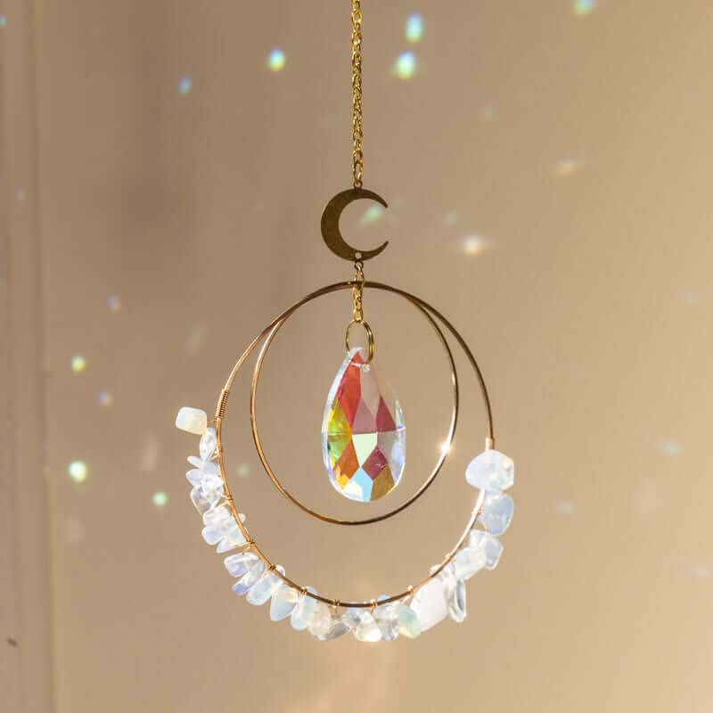 Cactopia Crystal Chips Round Suncatcher Prism Effect for Gifts, Window Hanging Ornament & Boho Garden Decor (Opalite) - Image 1