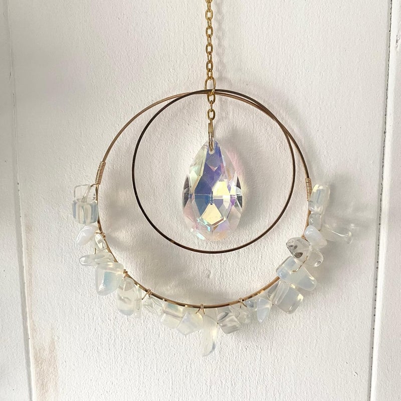 Cactopia Crystal Chips Round Suncatcher Prism Effect for Gifts, Window Hanging Ornament & Boho Garden Decor (Opalite) - Image 2