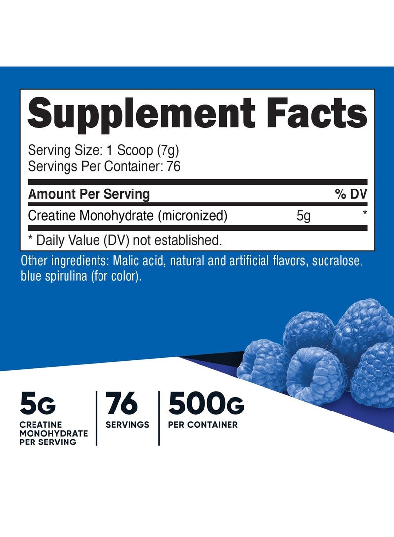 Nutricost Creatine Monohydrate, Micronized Creatine Monohydrate, 5G Creatine Monohydrate Per Serving, 76 Servings, 500G Per Container, Blue Raspberry, Net Wt. 17.9 Oz,(1.1 LB) 500 G- naturally and artiffially flavoured  - Image 3
