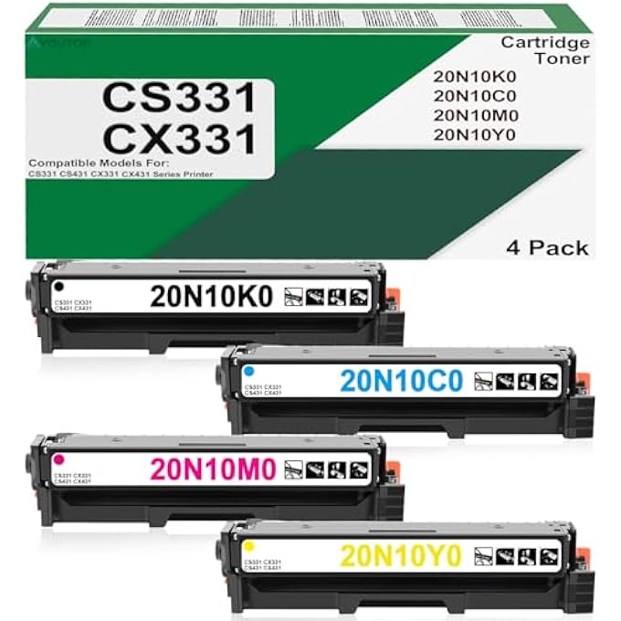 CS331 CX331 TONER CARTRIDGE COLOR SET 20N10K0 20N10C0 20N10M0 20N10Y0 TONER REMANUFACTURED FOR CS331 CX331 CS431 CX431 CS331DW CS431DW CX331ADWE CX431ADW SERIES PRINTERS - Image 2