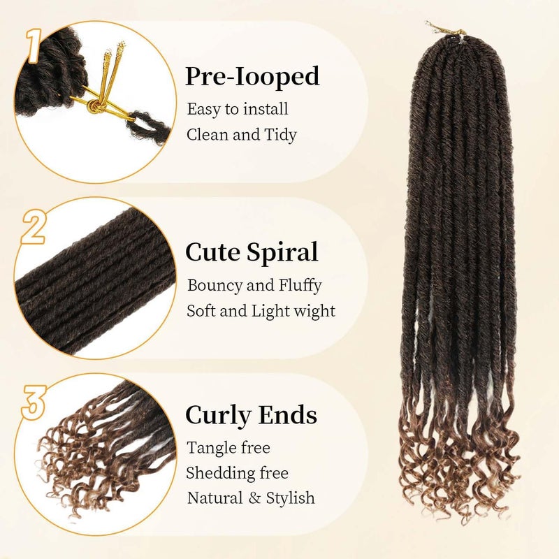 MODERN QUEEN Goddess Locs Crochet Hair 6 Packs 18 Inch Straight Faux Locs Crochet Hair for Black Women, Crochet Pre-Looped Curly Hair Soft Faux Locs Synthetic Braiding Hair Extensions (18 Inch, 6 Packs, 1B-30#) - Image 5