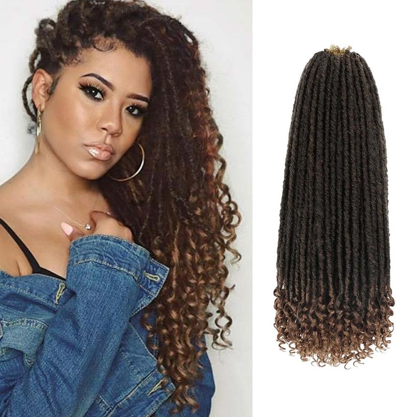 MODERN QUEEN Goddess Locs Crochet Hair 6 Packs 18 Inch Straight Faux Locs Crochet Hair for Black Women, Crochet Pre-Looped Curly Hair Soft Faux Locs Synthetic Braiding Hair Extensions (18 Inch, 6 Packs, 1B-30#) - Image 1