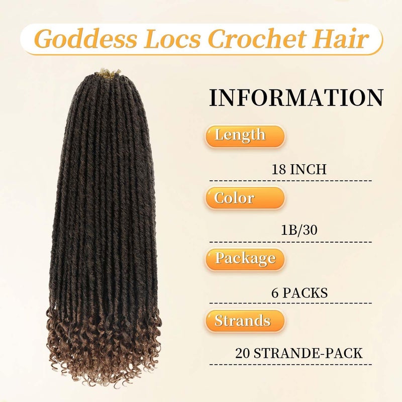 MODERN QUEEN Goddess Locs Crochet Hair 6 Packs 18 Inch Straight Faux Locs Crochet Hair for Black Women, Crochet Pre-Looped Curly Hair Soft Faux Locs Synthetic Braiding Hair Extensions (18 Inch, 6 Packs, 1B-30#) - Image 2