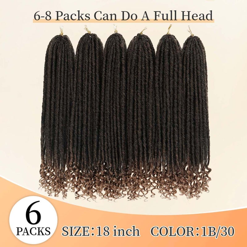 MODERN QUEEN Goddess Locs Crochet Hair 6 Packs 18 Inch Straight Faux Locs Crochet Hair for Black Women, Crochet Pre-Looped Curly Hair Soft Faux Locs Synthetic Braiding Hair Extensions (18 Inch, 6 Packs, 1B-30#) - Image 3