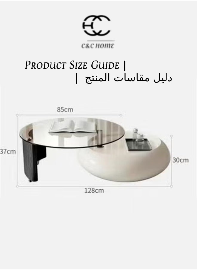 سي آند سي هوم طاولة قهوة بتصميم عصري فاخر متعدد الأغراض قابلة للدوران 360 درجة، طاولة جانبية دوارة، طاولة تقديم في المنتصف لغرفة المعيشة وغرفة النوم والمكتب المنزلي مقاس 128 × 37 سم (مجمعة بالكامل)  - Image 5