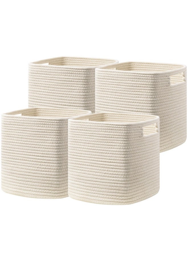 UBBCARE Set of 4 Storage Cubes-11 X 10.5 X 10.5 in, Cotton Rope Basket for Shelves, Toys, Book, Cube Storage Bin with Handles, Woven Storage Basket for Organizing, Beige - Image 1