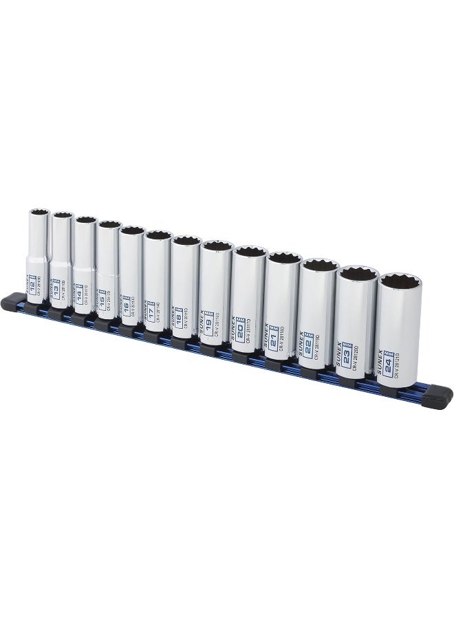 SUNEX 13Piece 1/2" Drive Chrome Socket Rail 12Pt Metric Deep - Image 5