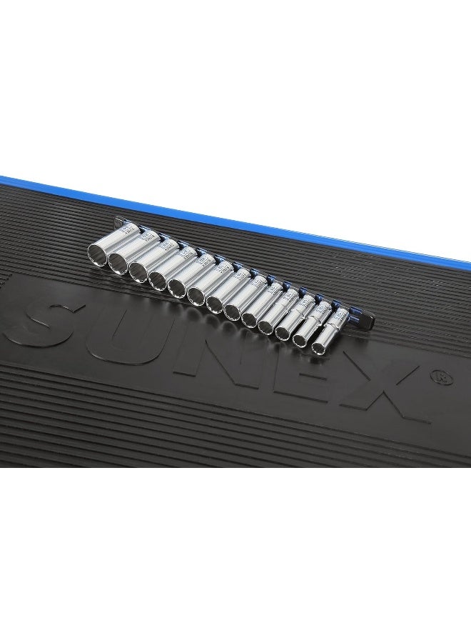 SUNEX 13Piece 1/2" Drive Chrome Socket Rail 12Pt Metric Deep - Image 2