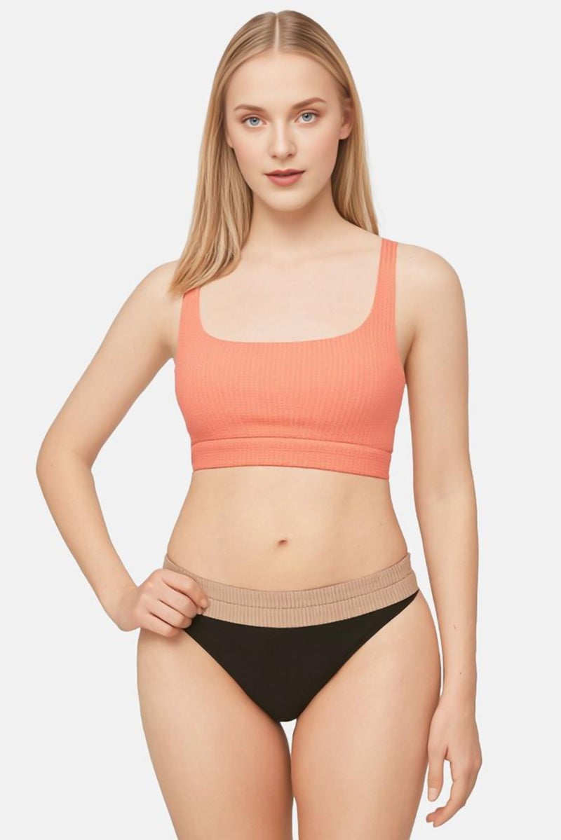 Aerie Women Textured Padded Bralette, Peach  - Image 1