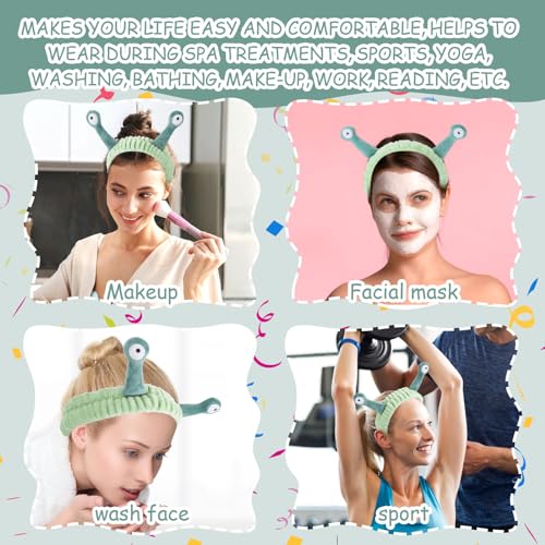 Molain Face Wash Headband, Palm and Snail Spa Hair Bands Makeup Headbands Women Cartoon Cute Coral Fleece Elastic Headband Creative Hair Accessories for Washing Face Shower Sports Beauty Skincare - Image 4