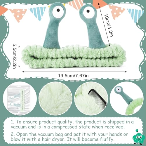 Molain Face Wash Headband, Palm and Snail Spa Hair Bands Makeup Headbands Women Cartoon Cute Coral Fleece Elastic Headband Creative Hair Accessories for Washing Face Shower Sports Beauty Skincare - Image 2