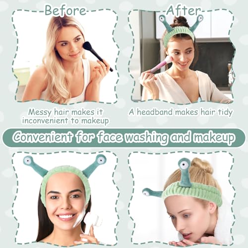 Molain Face Wash Headband, Palm and Snail Spa Hair Bands Makeup Headbands Women Cartoon Cute Coral Fleece Elastic Headband Creative Hair Accessories for Washing Face Shower Sports Beauty Skincare - Image 5