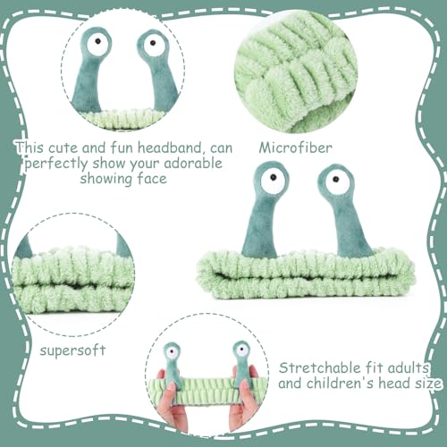 Molain Face Wash Headband, Palm and Snail Spa Hair Bands Makeup Headbands Women Cartoon Cute Coral Fleece Elastic Headband Creative Hair Accessories for Washing Face Shower Sports Beauty Skincare - Image 3