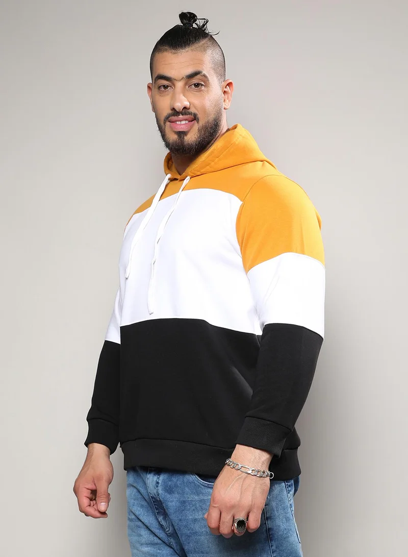 Instafab Plus Instafab Plus Men's Multicolour Contrast Panel Hoodie With Ribbed Hem For Casual Wear | Hooded Neck | Long Sleeve | Pull On Closure | Cotton Sweatshirt Crafted With Comfort Fit For Everyday Wear