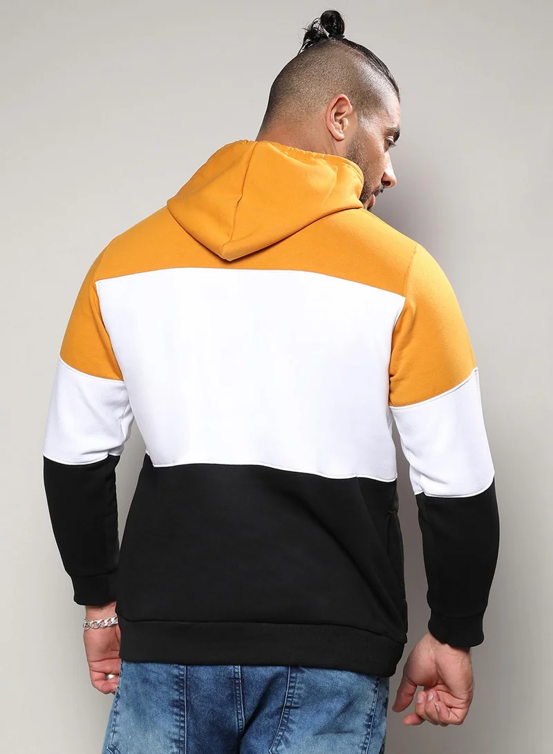 Instafab Plus Instafab Plus Men's Multicolour Contrast Panel Hoodie With Ribbed Hem For Casual Wear | Hooded Neck | Long Sleeve | Pull On Closure | Cotton Sweatshirt Crafted With Comfort Fit For Everyday Wear