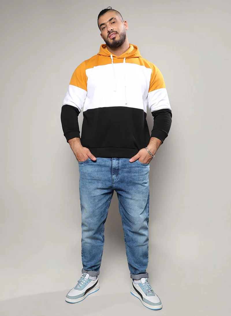 Instafab Plus Instafab Plus Men's Multicolour Contrast Panel Hoodie With Ribbed Hem For Casual Wear | Hooded Neck | Long Sleeve | Pull On Closure | Cotton Sweatshirt Crafted With Comfort Fit For Everyday Wear