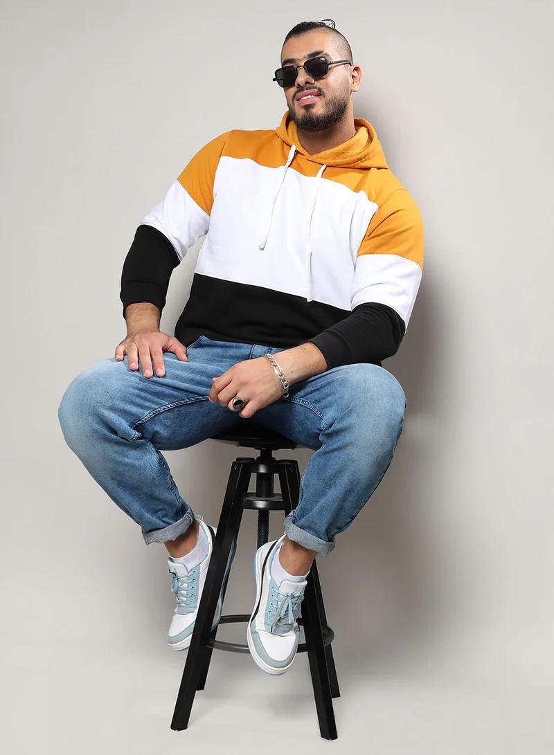 Instafab Plus Instafab Plus Men's Multicolour Contrast Panel Hoodie With Ribbed Hem For Casual Wear | Hooded Neck | Long Sleeve | Pull On Closure | Cotton Sweatshirt Crafted With Comfort Fit For Everyday Wear