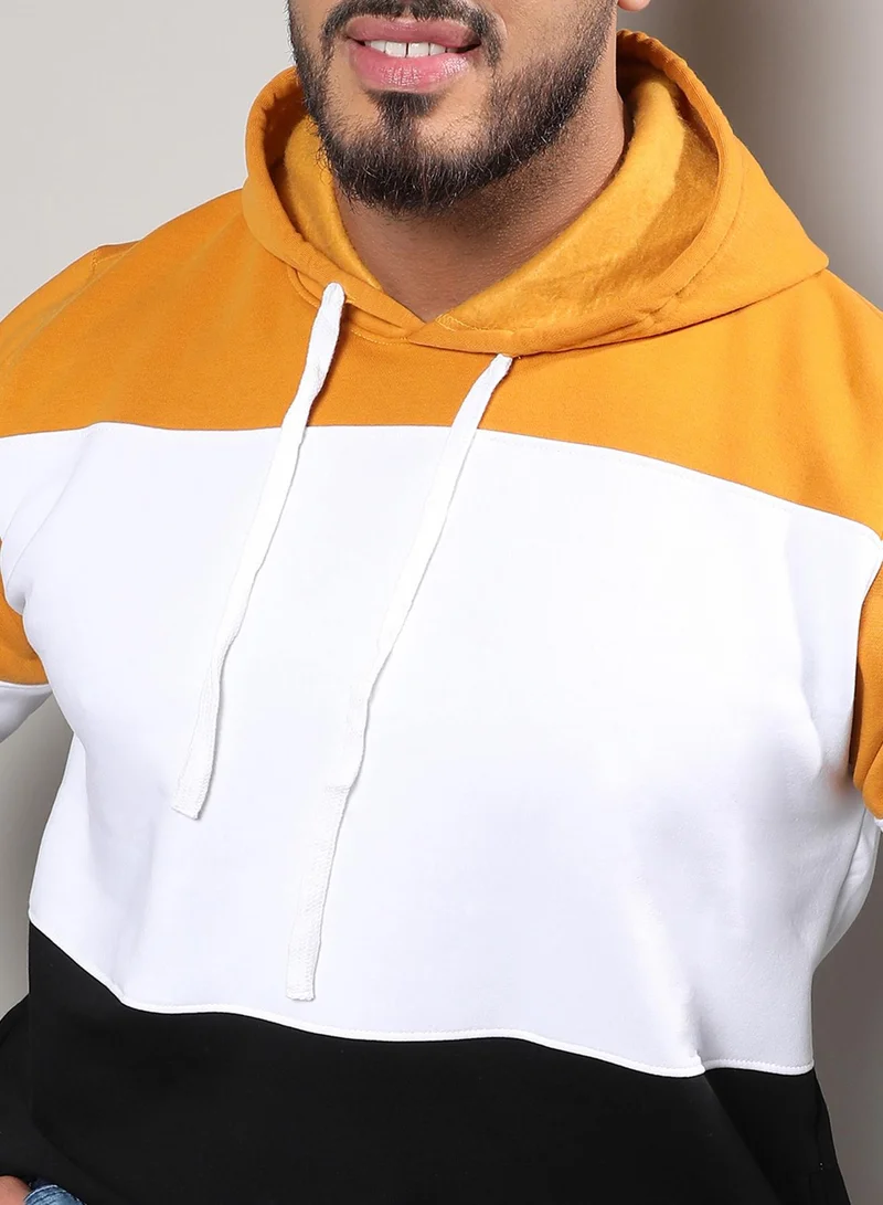 Instafab Plus Instafab Plus Men's Multicolour Contrast Panel Hoodie With Ribbed Hem For Casual Wear | Hooded Neck | Long Sleeve | Pull On Closure | Cotton Sweatshirt Crafted With Comfort Fit For Everyday Wear