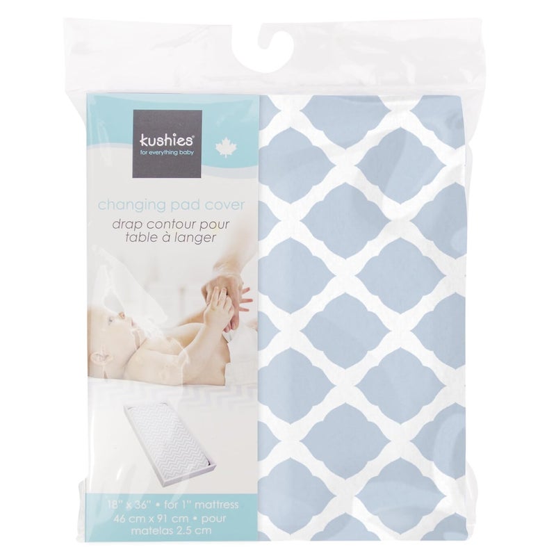 Kushies Changing Pad Cover for 1 pad 100 Breathable Cotton Made in Canada Blue Lattice - Image 4