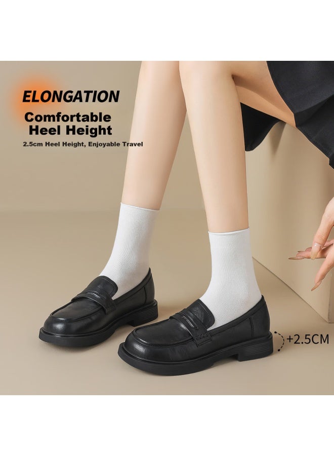 Zhr Zezu Women's Loafers Spring New Soft Sole Versatile Small Leather Shoes Women's British Style Chunky Heel Jk Shoes Ce96 Black Size 38 - Image 2