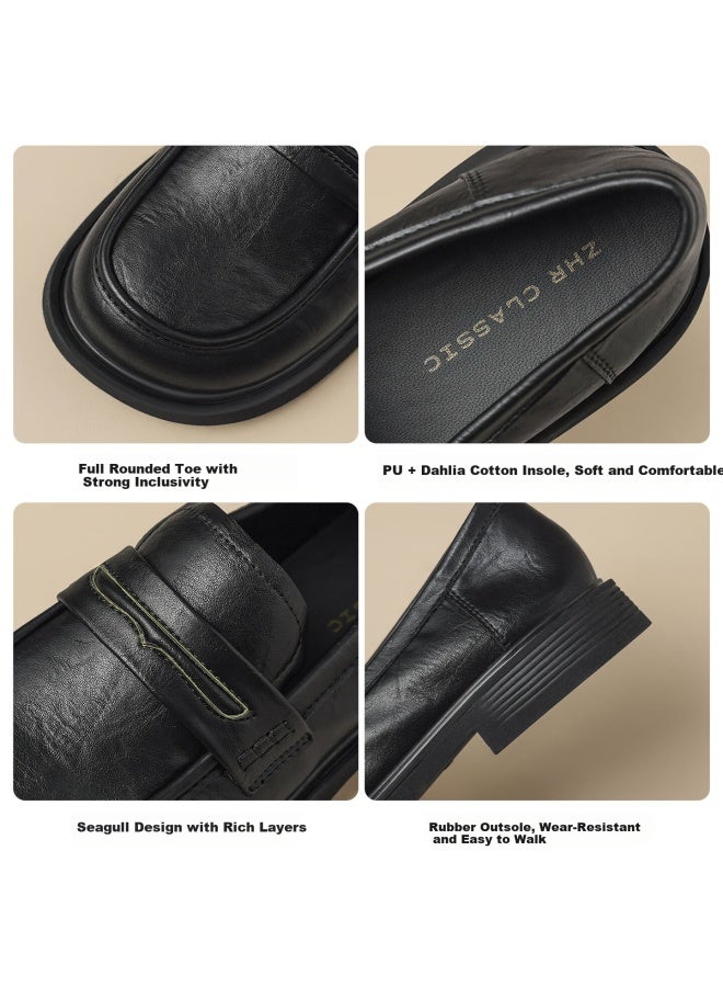 Zhr Zezu Women's Loafers Spring New Soft Sole Versatile Small Leather Shoes Women's British Style Chunky Heel Jk Shoes Ce96 Black Size 38 - Image 4