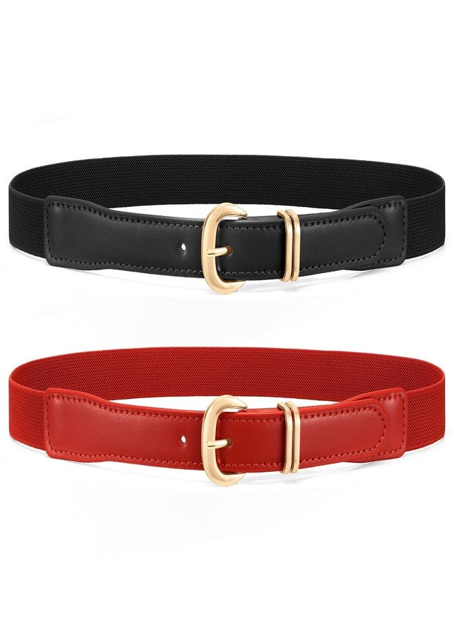 ويبي حزامان نسائيان رفيعان مطاطيان من WHIPPY، عبوة من قطعتين، بإبزيم ذهبي أنيق، حزام خصر مطاطي رفيع للفساتين - Image 1