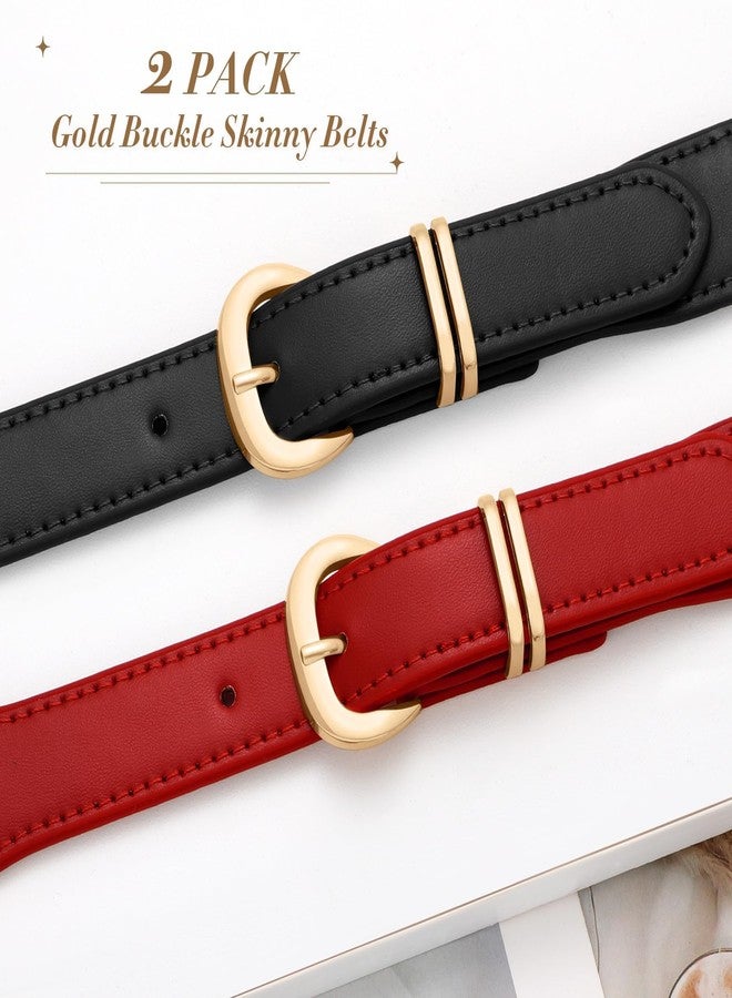 ويبي حزامان نسائيان رفيعان مطاطيان من WHIPPY، عبوة من قطعتين، بإبزيم ذهبي أنيق، حزام خصر مطاطي رفيع للفساتين - Image 2