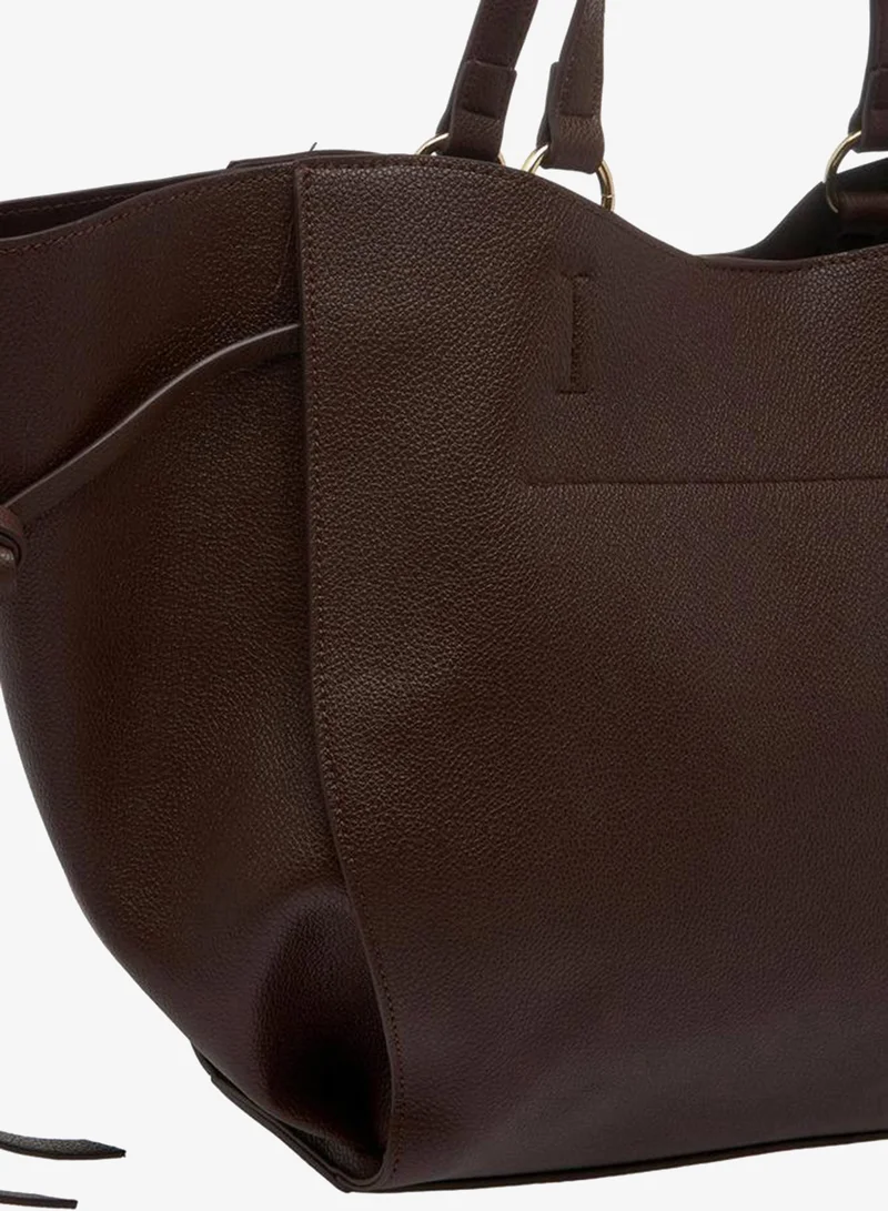 Splash FAV BROWN Textured Tote Bag with Knotted Detail for Women | Best Price UAE