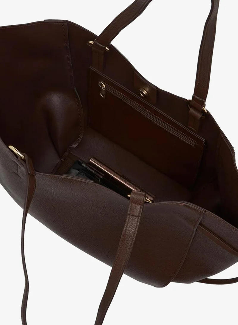 Splash FAV BROWN Textured Tote Bag with Knotted Detail for Women | Best Price UAE
