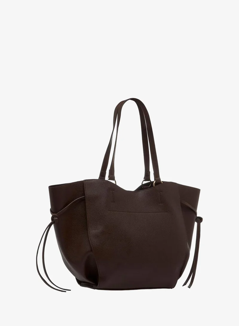 Splash FAV BROWN Textured Tote Bag with Knotted Detail for Women | Best Price UAE