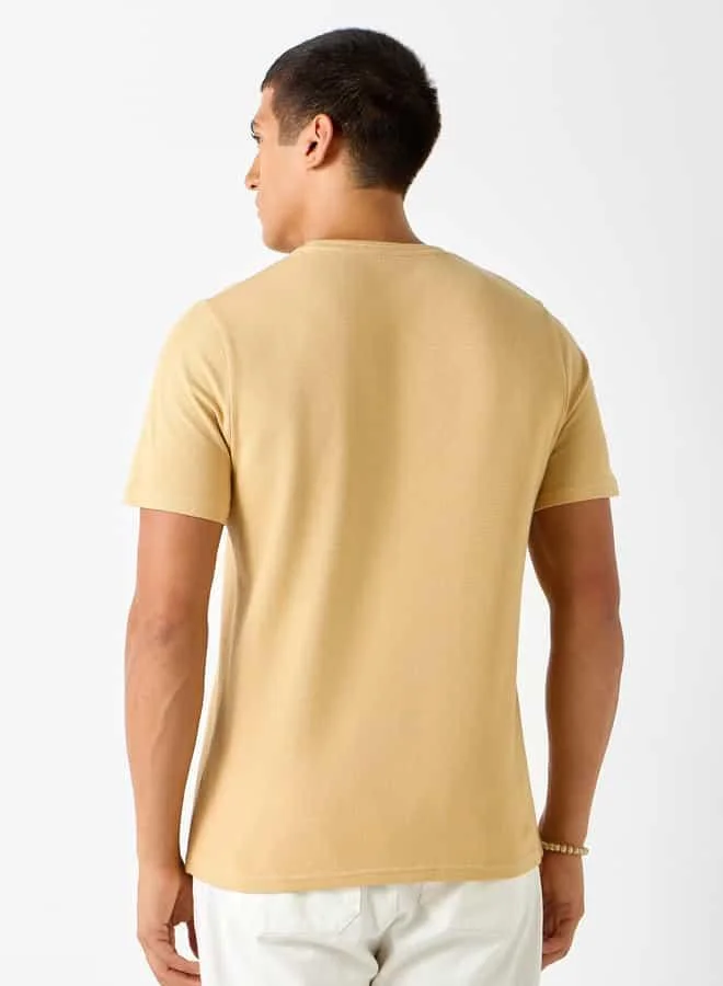 Iconic Iconic Textured T-shirt with Short Sleeves and Crew Neck