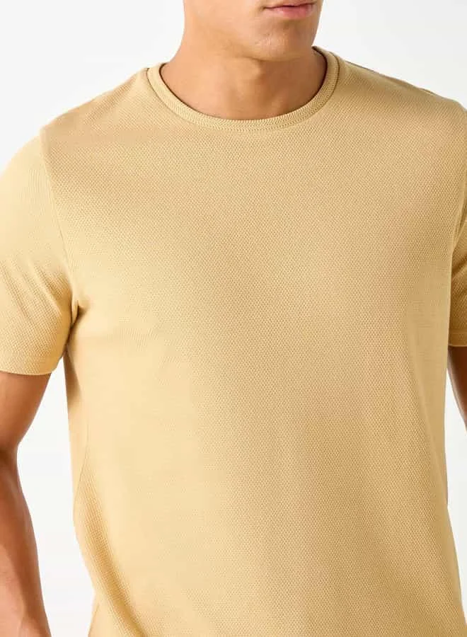 Iconic Iconic Textured T-shirt with Short Sleeves and Crew Neck