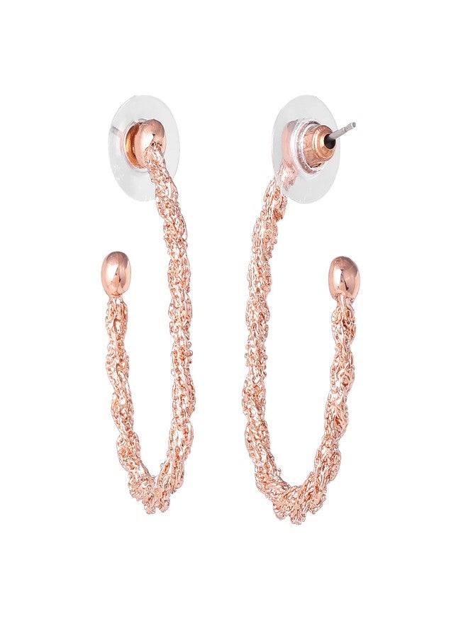 استيل أقراط إستيل فاشن جوليري نصف دائرية للنساء: أقراط نصف دائرية عصرية مطلية بالذهب الوردي، خفيفة الوزن، بتصميم ملتوي - مثالية للإطلالات الرسمية والأنيقة غير الرسمية للفتيات والسيدات - 206/701-RG ER - Image 3