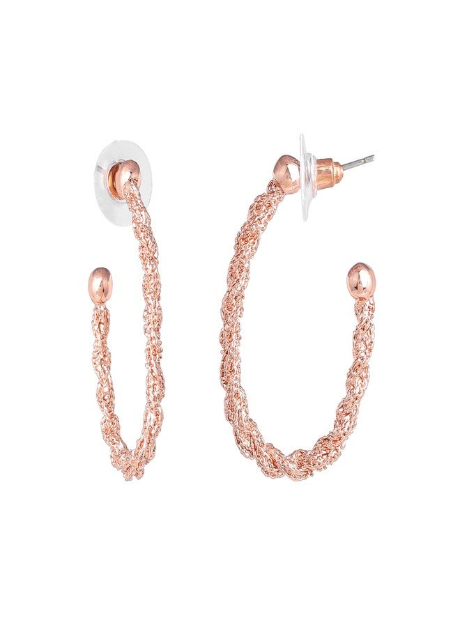 استيل أقراط إستيل فاشن جوليري نصف دائرية للنساء: أقراط نصف دائرية عصرية مطلية بالذهب الوردي، خفيفة الوزن، بتصميم ملتوي - مثالية للإطلالات الرسمية والأنيقة غير الرسمية للفتيات والسيدات - 206/701-RG ER - Image 2