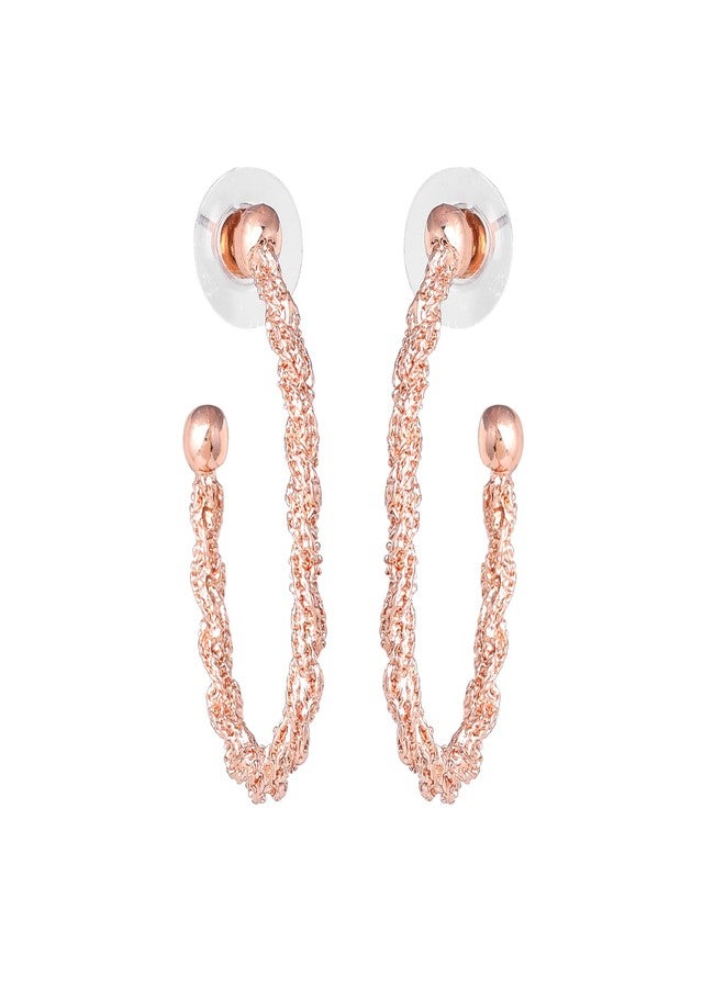 استيل أقراط إستيل فاشن جوليري نصف دائرية للنساء: أقراط نصف دائرية عصرية مطلية بالذهب الوردي، خفيفة الوزن، بتصميم ملتوي - مثالية للإطلالات الرسمية والأنيقة غير الرسمية للفتيات والسيدات - 206/701-RG ER - Image 1