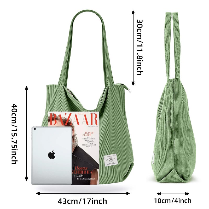 KALIDI FANCY FOREST KALIDI Women Corduroy Tote Bag Large Tote Handbag Casual Shoulder Bag with Zipper Pockets Big Capacity Shopping Bag - Image 2