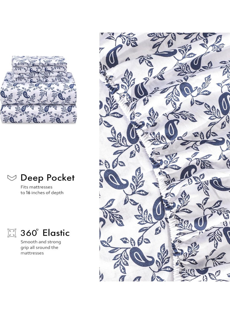 RUVANTI 6 Pcs Cotton Sheets - 100% Natural Cotton Soft, Lightweight & Breathable Crispy Percale Bed Sheets, Queen Sheet Set 16" Deep Pockets, Paisley Ornament - Image 2