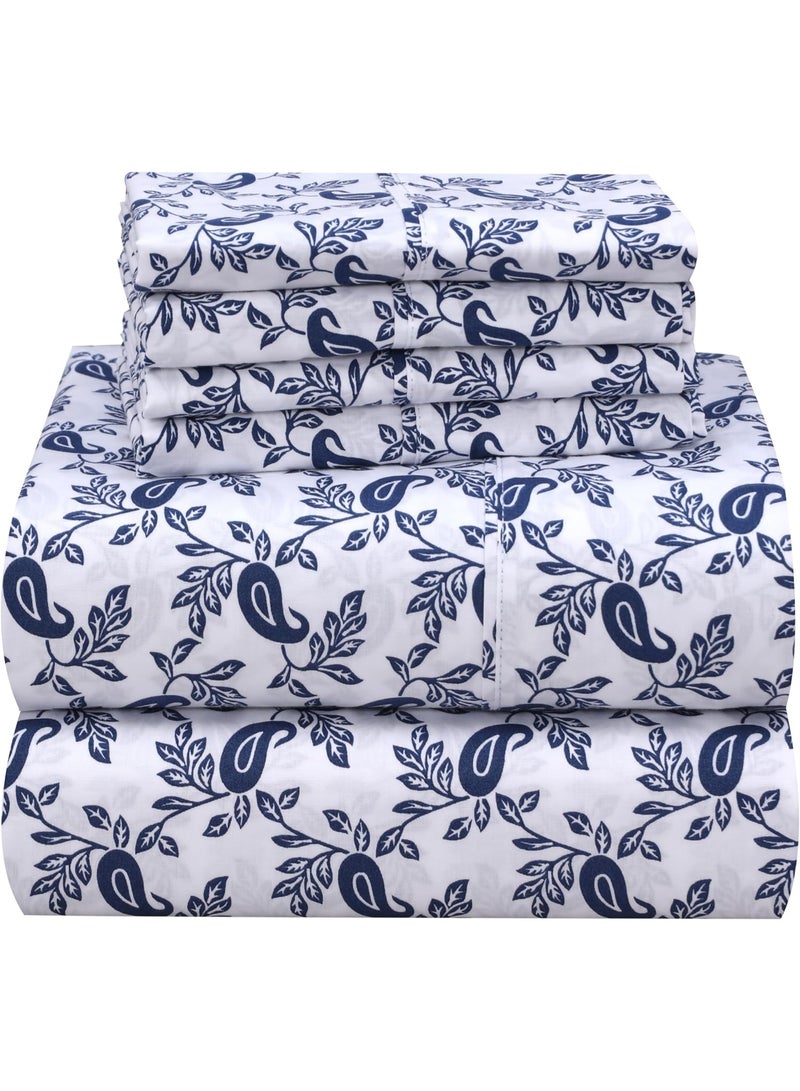 RUVANTI 6 Pcs Cotton Sheets - 100% Natural Cotton Soft, Lightweight & Breathable Crispy Percale Bed Sheets, Queen Sheet Set 16" Deep Pockets, Paisley Ornament - Image 5
