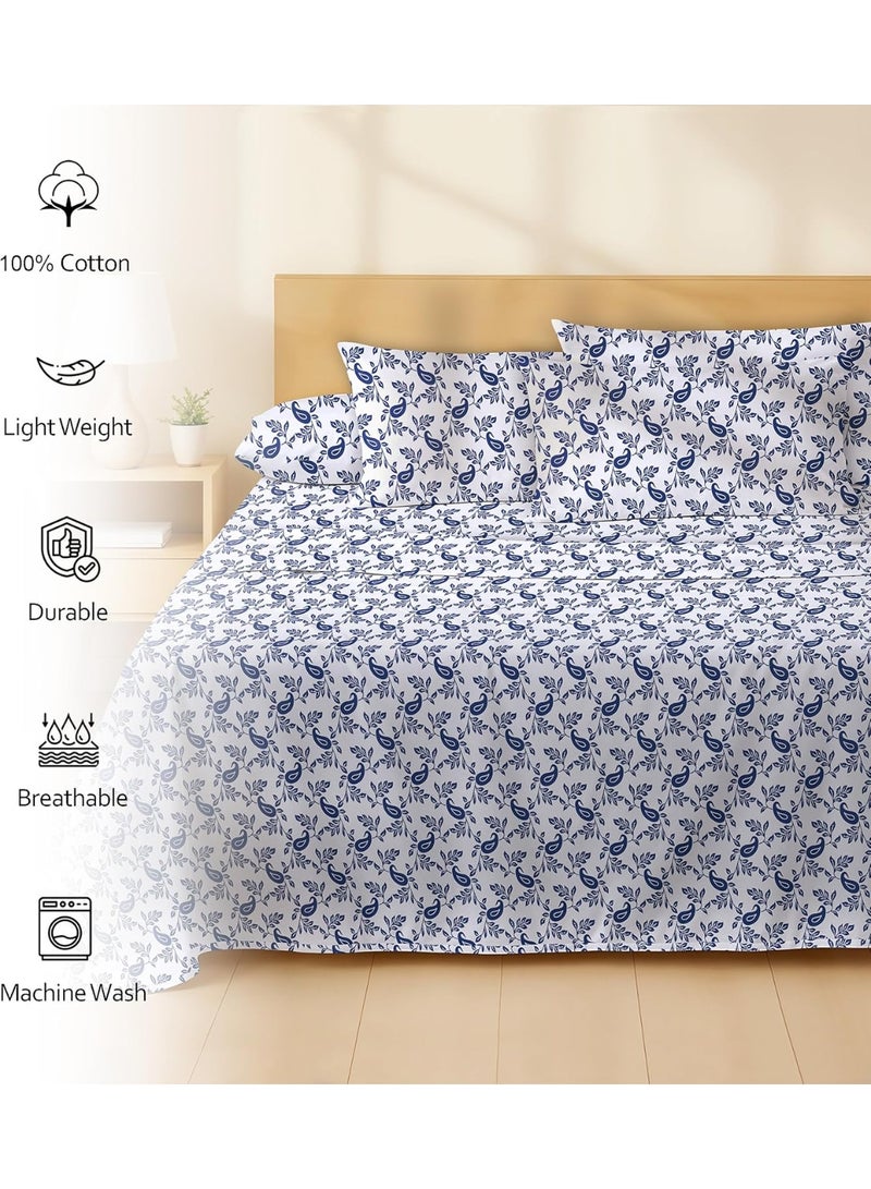 RUVANTI 6 Pcs Cotton Sheets - 100% Natural Cotton Soft, Lightweight & Breathable Crispy Percale Bed Sheets, Queen Sheet Set 16" Deep Pockets, Paisley Ornament - Image 4
