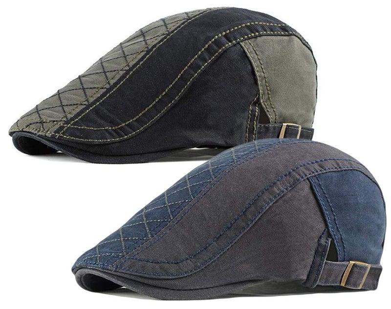 Qunson 2 Pack Men's Cotton Flat Cap Ivy Gatsby Newsboy Hat (M) - Image 1