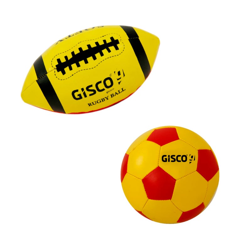 GISCO كرة الرجبي + كرة القدم الناعمة – مجموعة من 2 | كرات رياضية متينة للأطفال والبالغين | تدريب ولعب ترفيهي | مجموعة رياضية خفيفة الوزن وآمنة للاستخدام في الهواء الطلق/الداخلية - Image 1