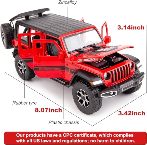BDTCTK OffRoad 7 Door for Wrangler Diecast Toy Car Model 122 Scale Metal Alloy Vehicle for Kids Boys Girls Adults Doors Open Light and Sound Gifts Red - Image 5