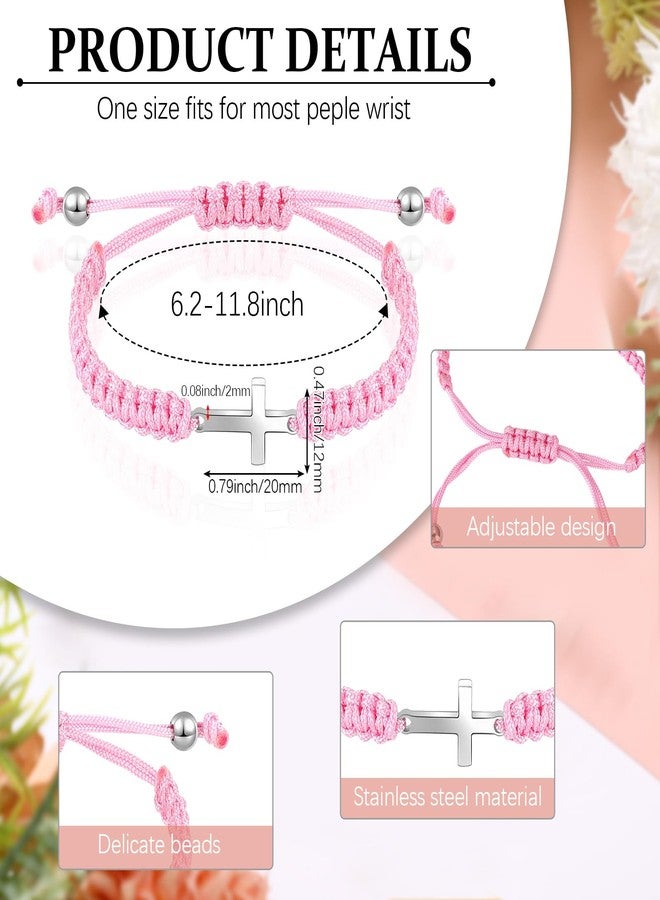 Sureio Cross Friendship Bracelet Adjustable Braided Rope Jesus Christian Cross Bracelets Matching Couple String Lucky Strand BFF Wristband for Women Men Boy Girls Easter Baptism(Black, Pink) - Image 2