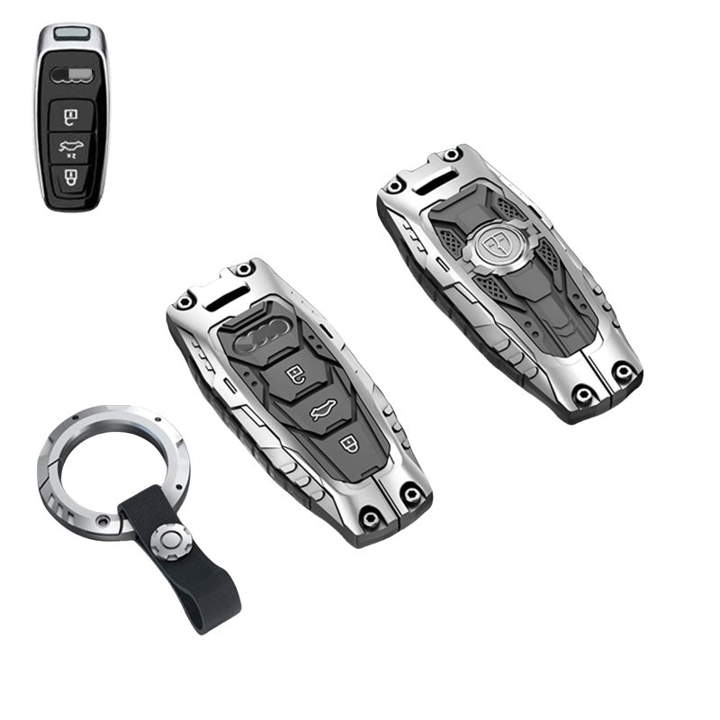 Heavy Metal Key Fob Cover Case Protector for Audi Keychain Accessories for 2020 2021 2022 Audi A3 A6 A7 A8 A8L ETron Q7 Q8 RS6 RS7 S3 S6 S7 SQ7 SQ8 Tpye ASilver