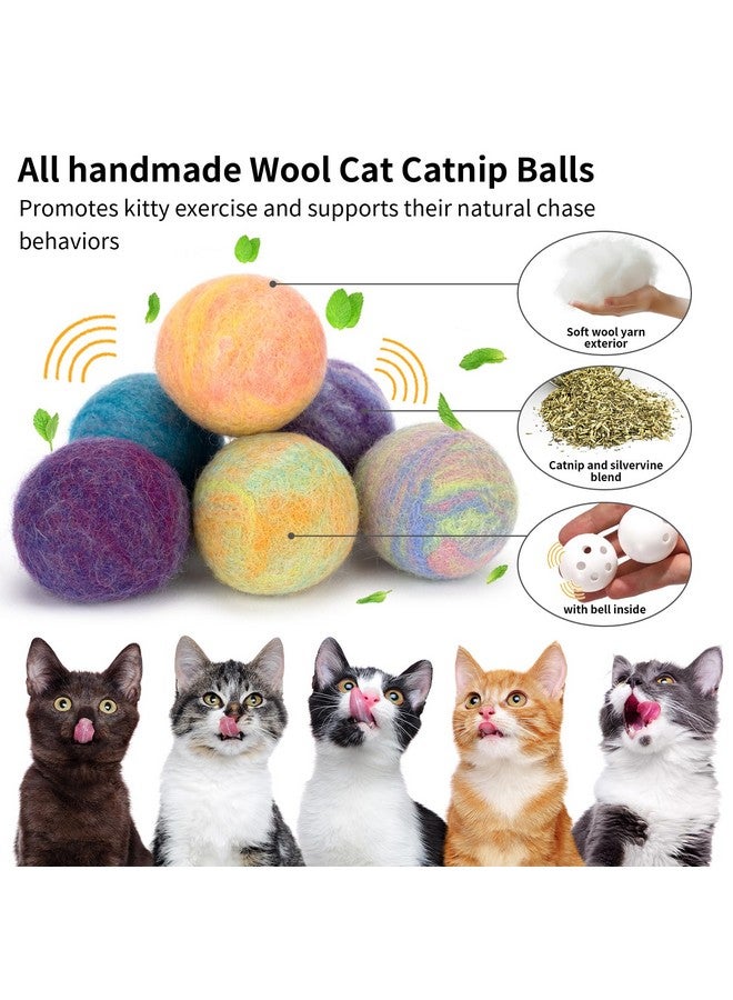 ريترو شاو كرات ألعاب القطط من ريترو شو، كرة عشبة النعناع البري مع جرس بالداخل، لعبة كرات صوفية مع حشوة عشبة النعناع البري من سيلفر فاين، مطورة، كرة عشبة النعناع البري التفاعلية للقطط الصغيرة داخل المنزل، 6 قطع - Image 2