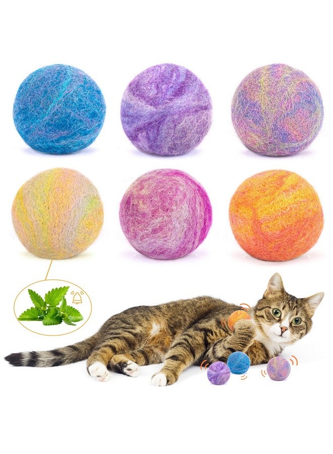 ريترو شاو كرات ألعاب القطط من ريترو شو، كرة عشبة النعناع البري مع جرس بالداخل، لعبة كرات صوفية مع حشوة عشبة النعناع البري من سيلفر فاين، مطورة، كرة عشبة النعناع البري التفاعلية للقطط الصغيرة داخل المنزل، 6 قطع - Image 1